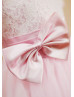 Short Sleeves Lace Tulle Knee Length Flower Girl Dress